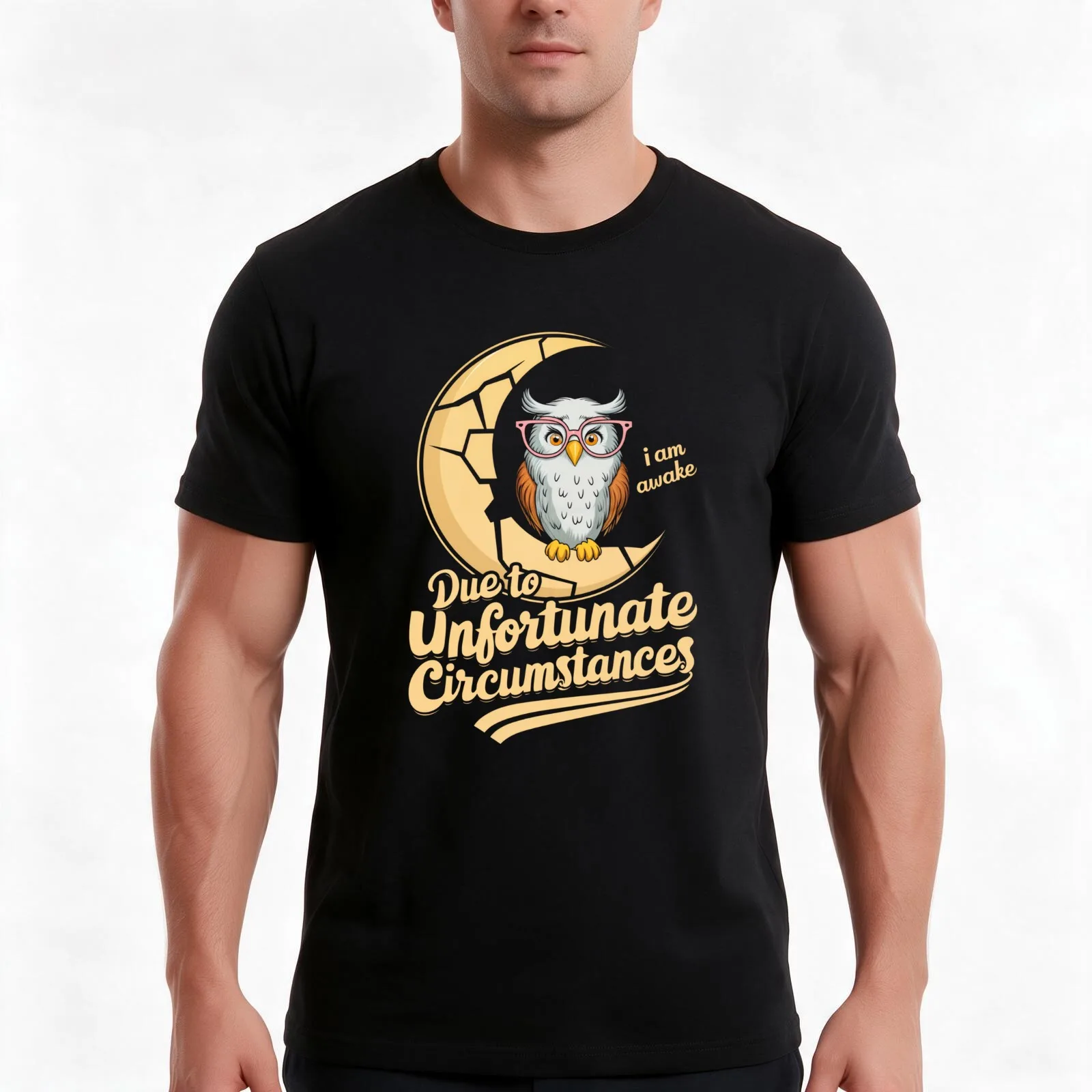 due to unfortunate circumstances i am awake T-Shirt, Summer Casual Cotton Tee, Oversized Streetwear Tops, Vintage Graphic Print