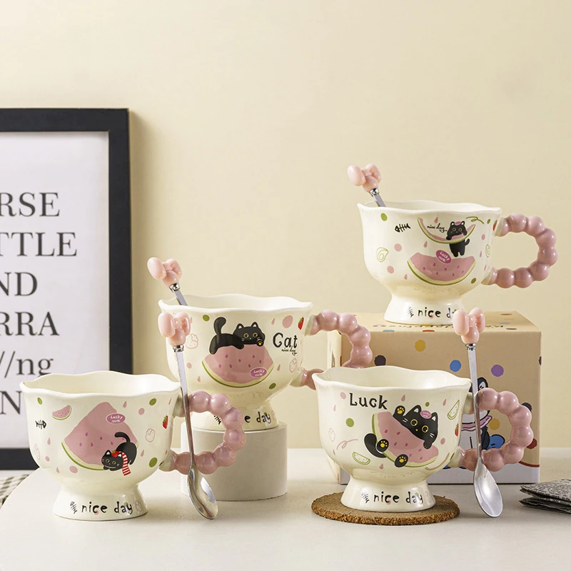 Cute Pet Tall-footed Mug Household 320ml Ceramic Coffee Cup for Girls' Birthday Gift Wedding Souvenir