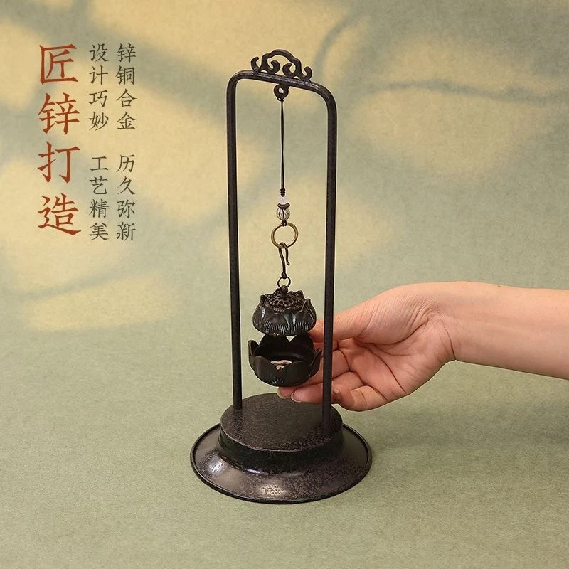 Vintage Chinese Style Lotus Metal Censer Incense Burner for Home, Sandalwood Aromatherapy Holder, Zen Tea Room Decor.