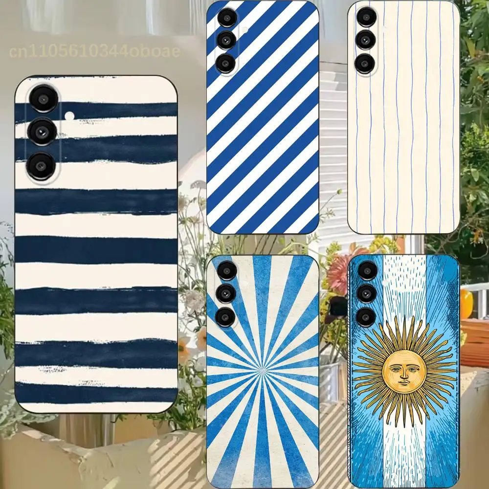 Blue White Striped Pattern Phone Case For Samsung S25,24,21,22,23,20,S30,Ultra,Plus,Fe,Lite,Note,5G Black Soft