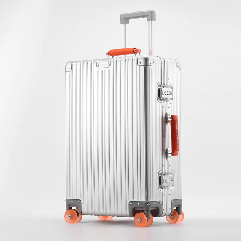 Volledig aluminium magnesiumlegering koffer grote capaciteit wachtwoordkoffer transparante wielen zakelijke trolleykoffer