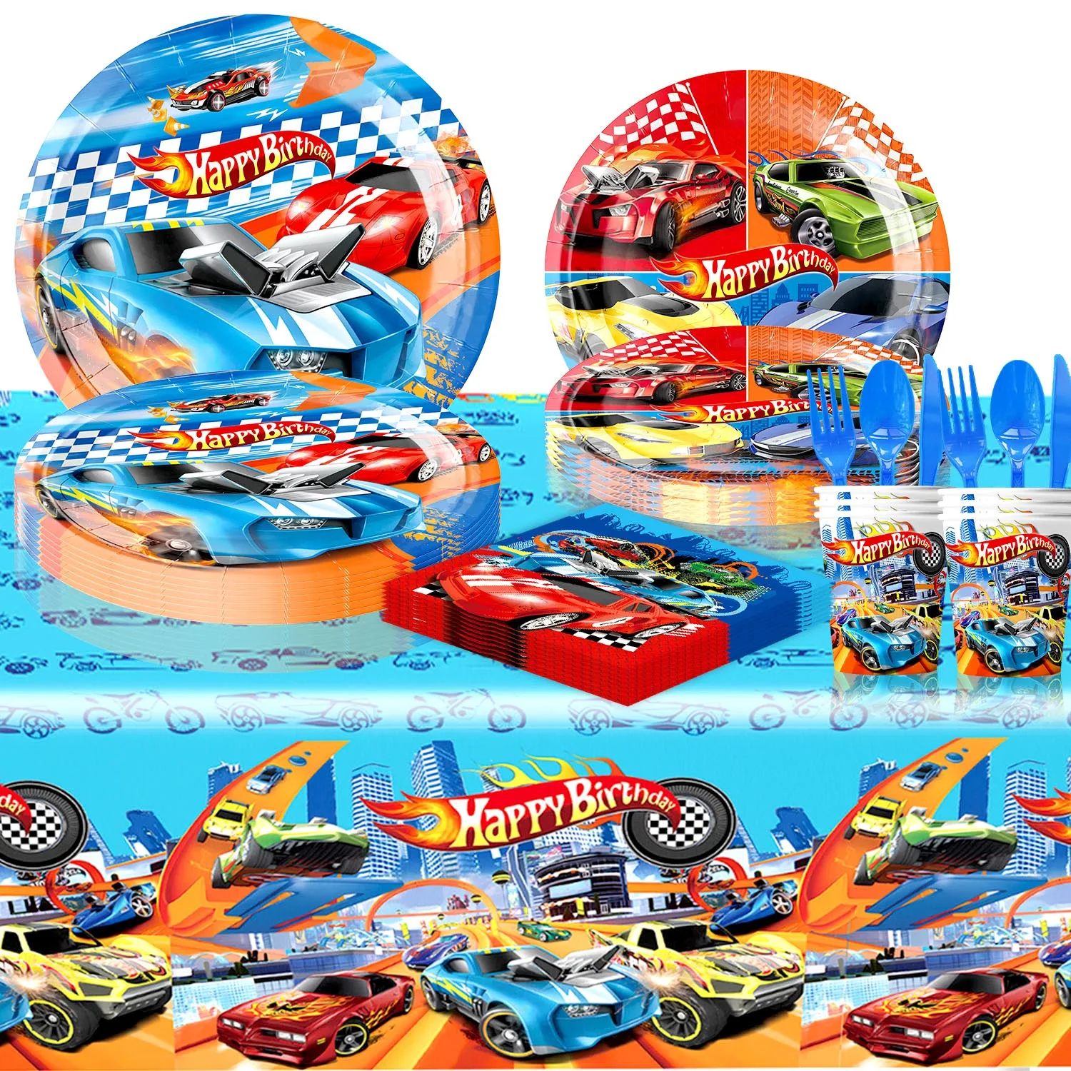 Hot Wheels Racing Theme Birthday Atmosphere Scene Decoration, Party Tableware, Paper Plates, Paper Towels, Decorative Supplies