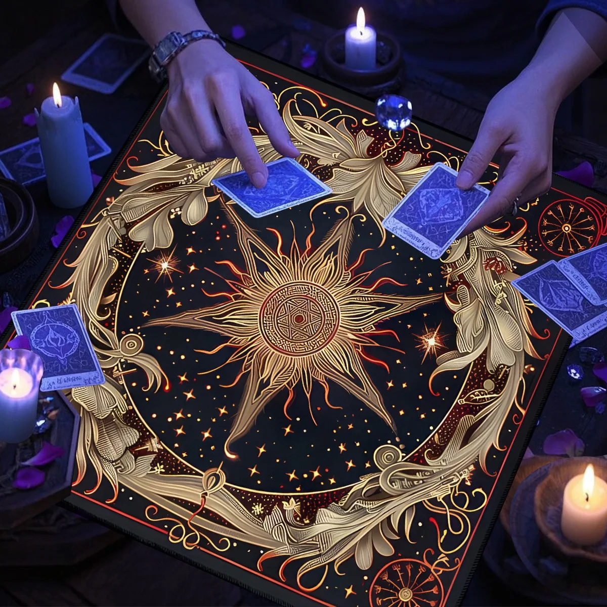 Star Flower Altar Pattern Tarot Altar Cloth, Washable & Reusable, Divination Spiritual Home Tablecloth