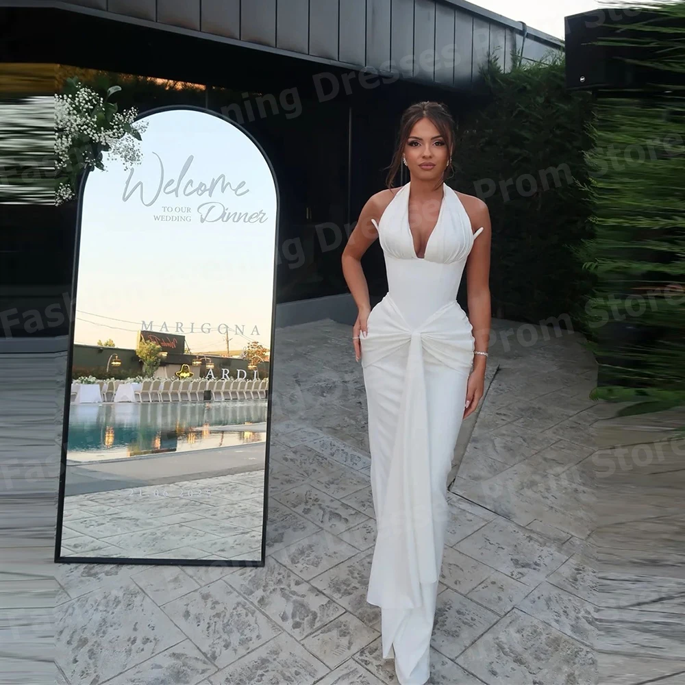 

Charming Women Mermaid Evening Dresses Halter Neck Prom Gowns Customized Backless Sleeveless Party Vestido De Gala Noche Mujer