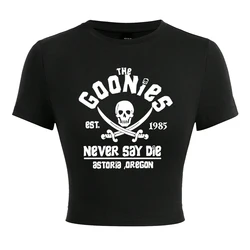 The Goonies Est 1985 Never Say Die Women Tshirt Slim Fit Fashion T Shirt Summer Elastic Clothes Tight Fitting Cool Short T-Shirt