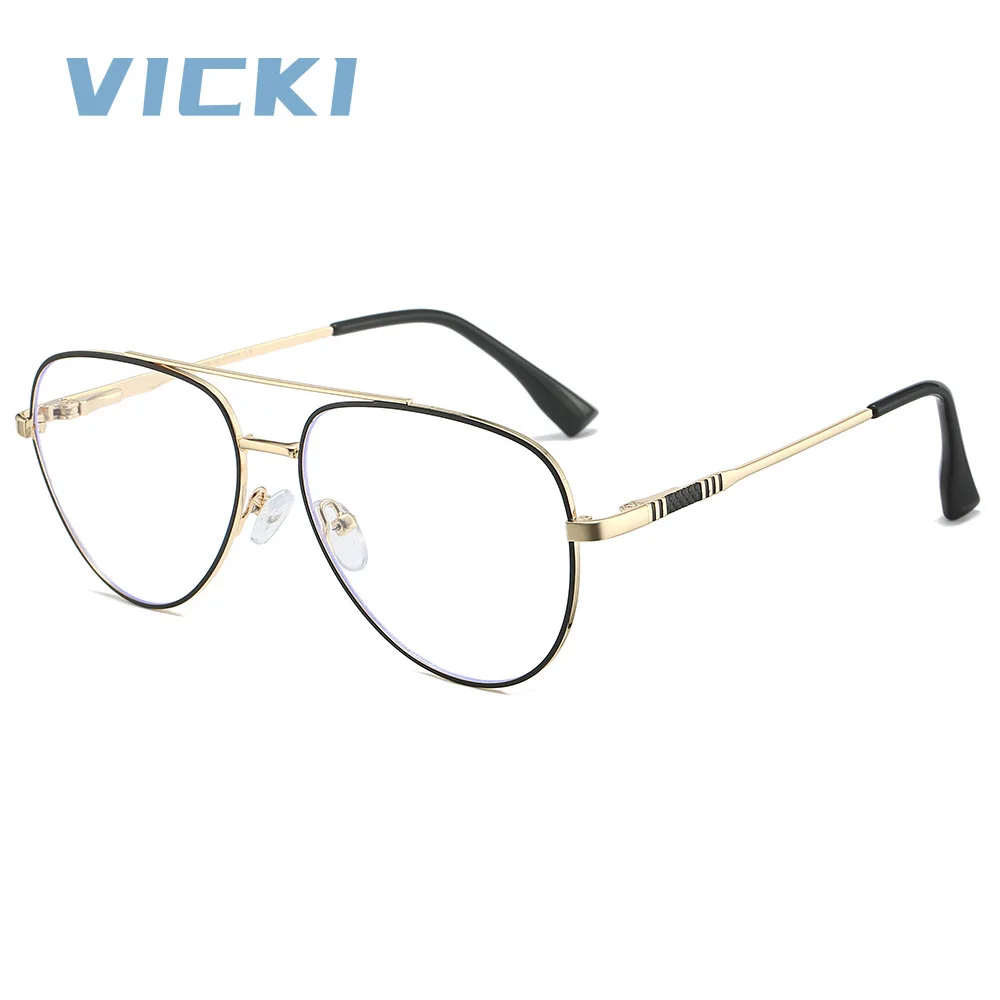 VICKI The New Twin-beam Fashion Men\'s Metal Anti-blue Glasses Can Be Customized Prescription Multi-focus Glasses RS6912