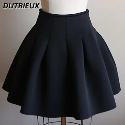 2024 Autumn Winter Korean Style High Waist Slim Base Short Pleated Skirt for Women's Black Skirt Girls Cotton Lolita Pettiskirt