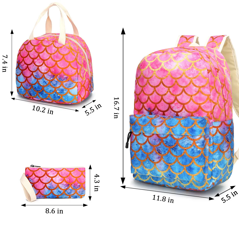 3PCS Mermaid Series Elementary School Schoolbag Girl Backpack With Children's Lunch Bag, Pencil Case