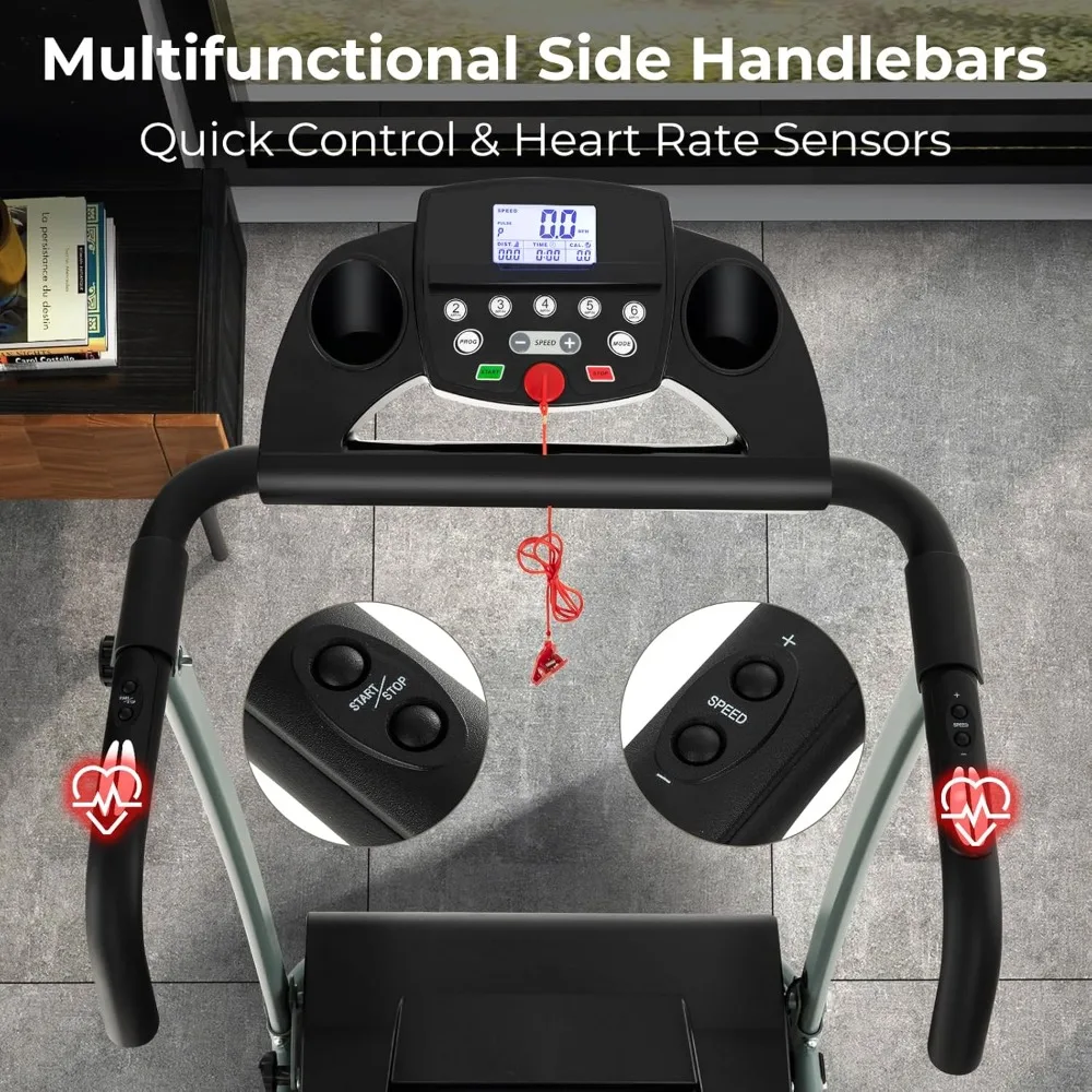 Tapis roulant pliable autoportant, assemblage facile, avec 12 programmes prédéfinis, écran LCD, roues intégrées, impulsion