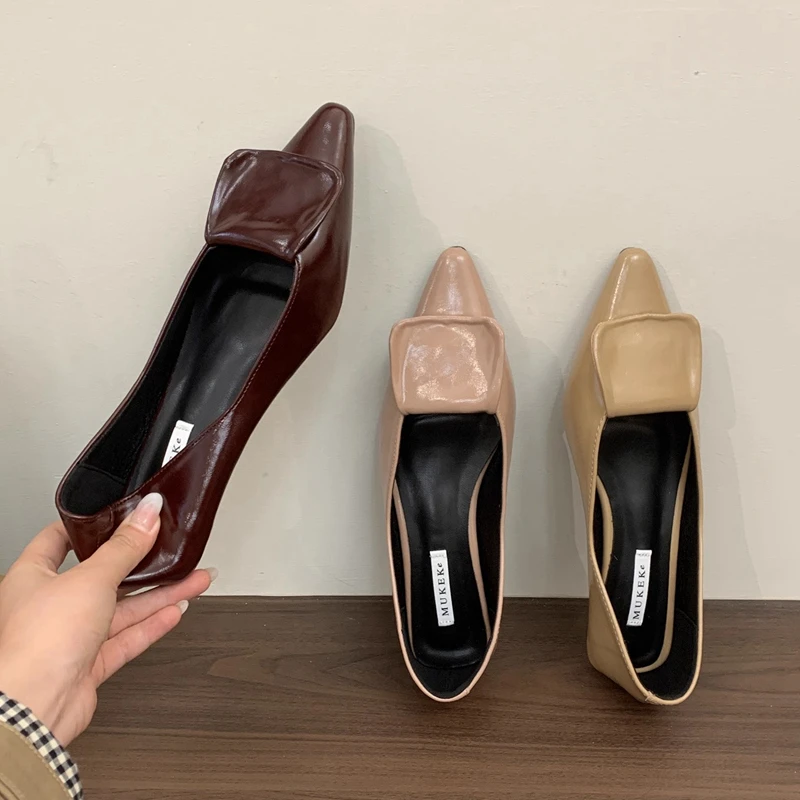 

SUOJIALUN 2025 Autumn New Women Flat Shoes Fashion Pointed Toe Shallow Slip On Boat Shoes Soft Flat Heel Casual Dress Single Sho