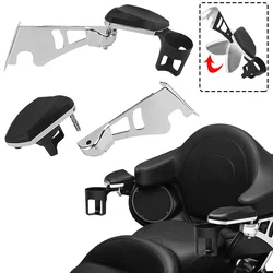 Motorcycle Adjustable Rear Passenger Armrests W/Cup Holder Accessories For Harley Touring Tri Glide Electra Glide 1997-2013