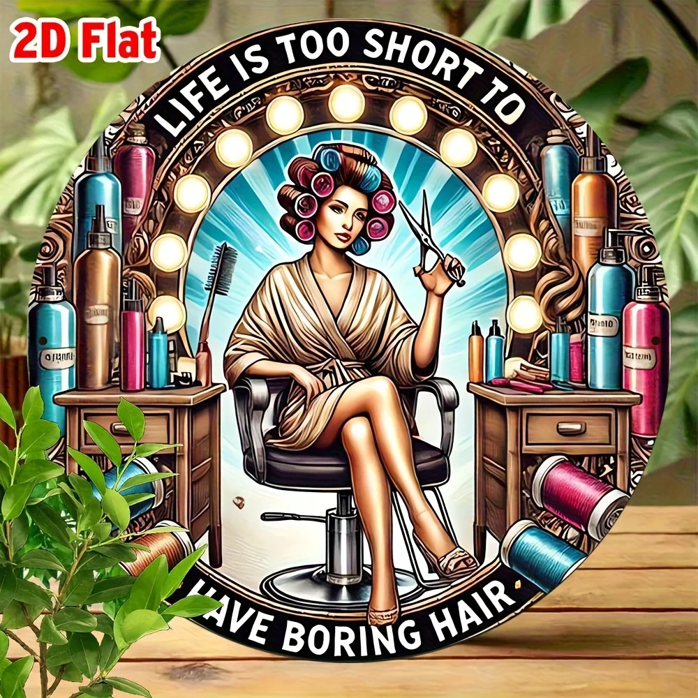 2D plane design, 1 piece of fashionable circular hair accessory, classic wooden plaque sign