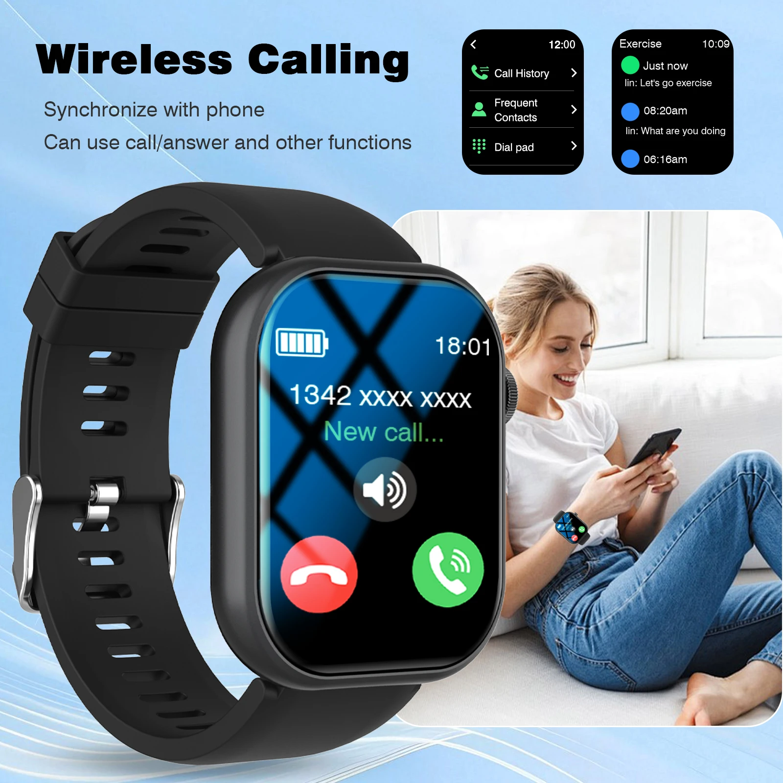 2.01" HD Display Smart Watch-Wireless Calls,Custom Wallpapers,Android/iOS Compatible.Fitness,Alerts,Music Control.StylishforAll