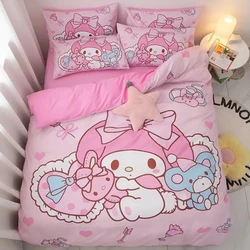 Funda nórdica de dibujos animados Sanrio My Melody, nueva funda de edredón estilo princesa dulce y bonita, juego de tres piezas de tamaño completo para decoración de dormitorio