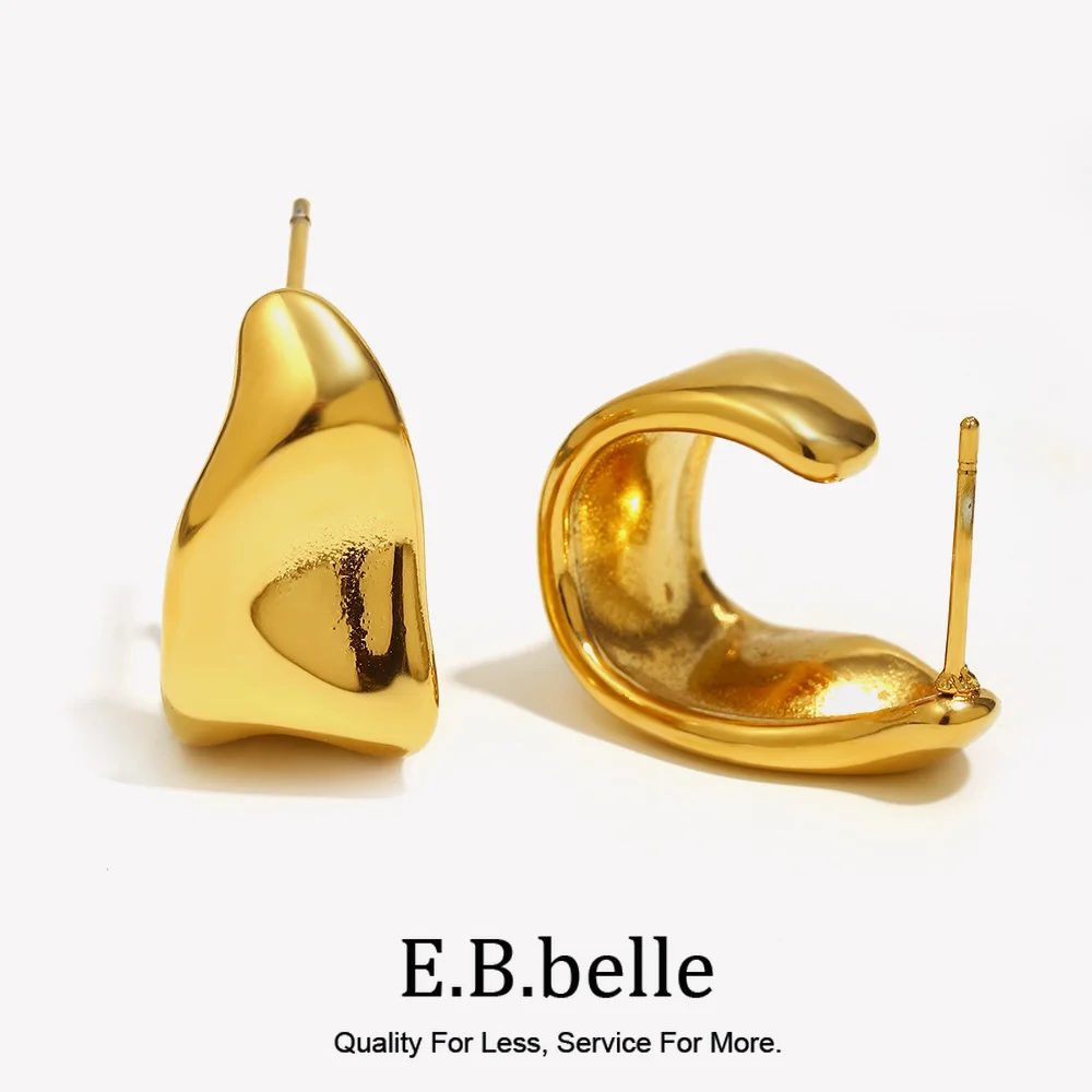 E.B.belle Abstract Geometric Trapezoid Shape Creole Stainless Steel Earrings For Woman Unusual Earrings Women's Ear Creoles