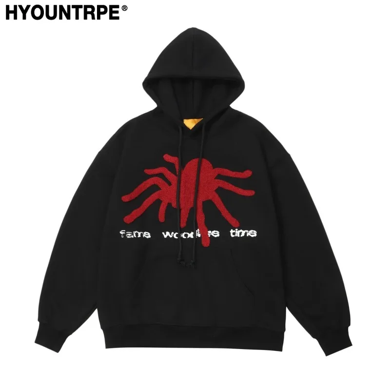 Fashion Spider Web Printed Hoodies Unisex Hip Hop Y2k Sweatshirt Streetwear Mens Casual Hooded Autumn Warm Loose Tops Hoodies