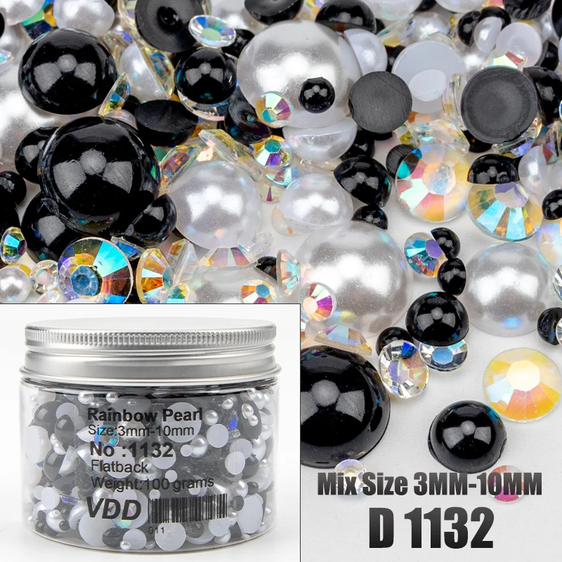 VDD 30/60/100/200g Großhandel Gemischte Größen ABS Halbrunde Perlen Flache Rückseite Perlen Farbige Harz-Strasssteine für Nagelkunst, Basteln und DIY-Dekoration – Detail 38