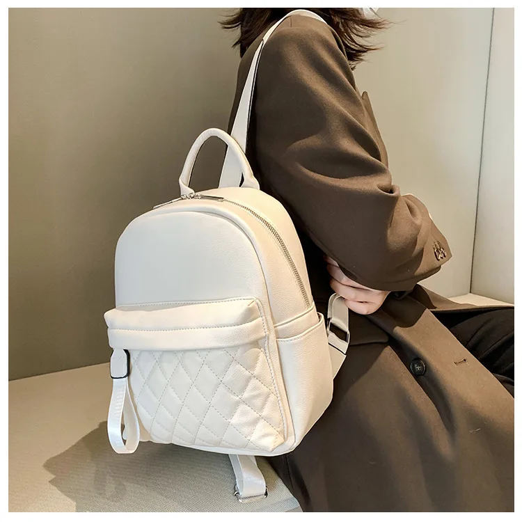 2023 new high-capacity rhombus embroidered backpack Women's fashion PU bag multi-function backpack