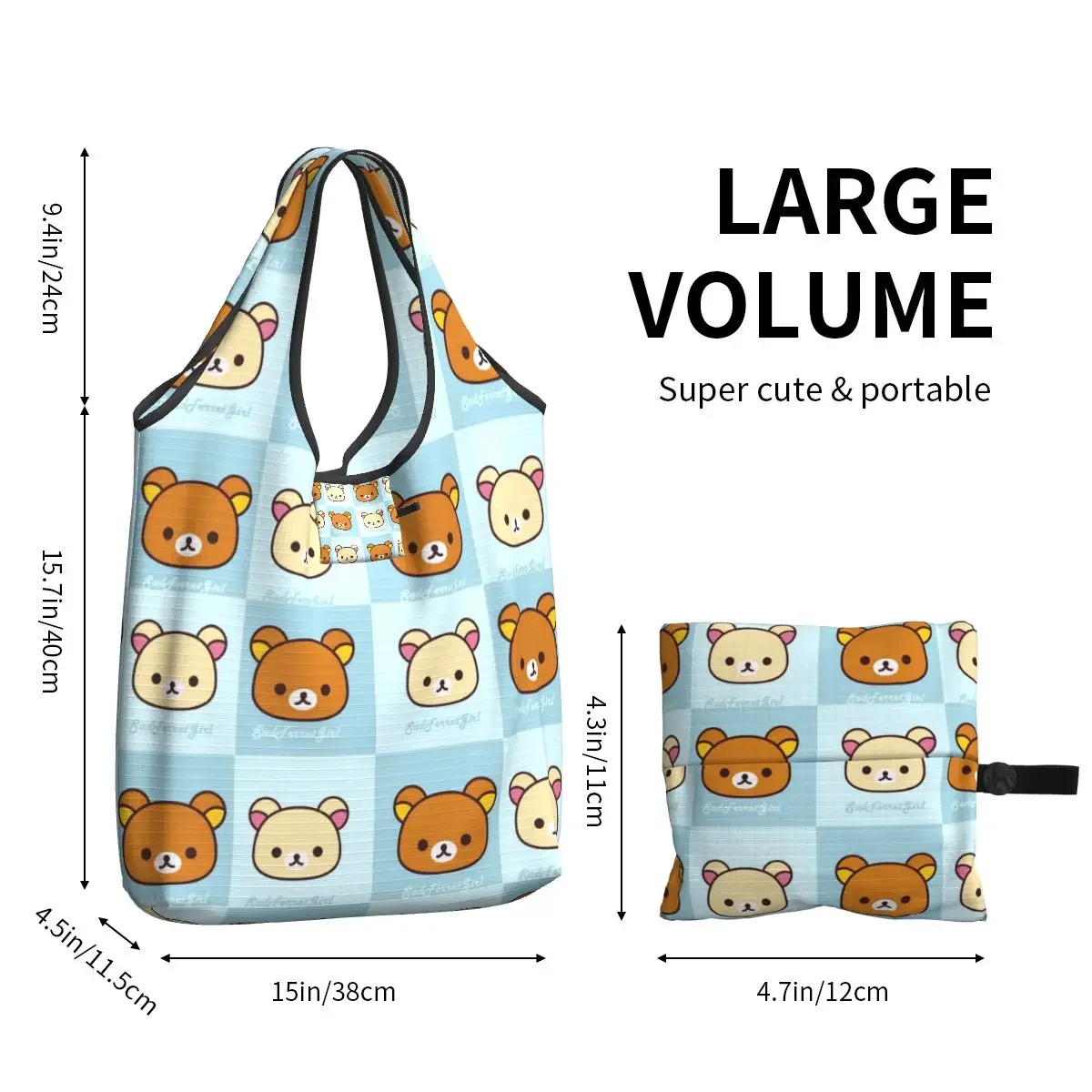 Rilakkuma Grocery Bags Durable Large Reusable Recycle Foldable Heavy Duty Korilakkuma Shopping Eco Bag Washable With Pouch