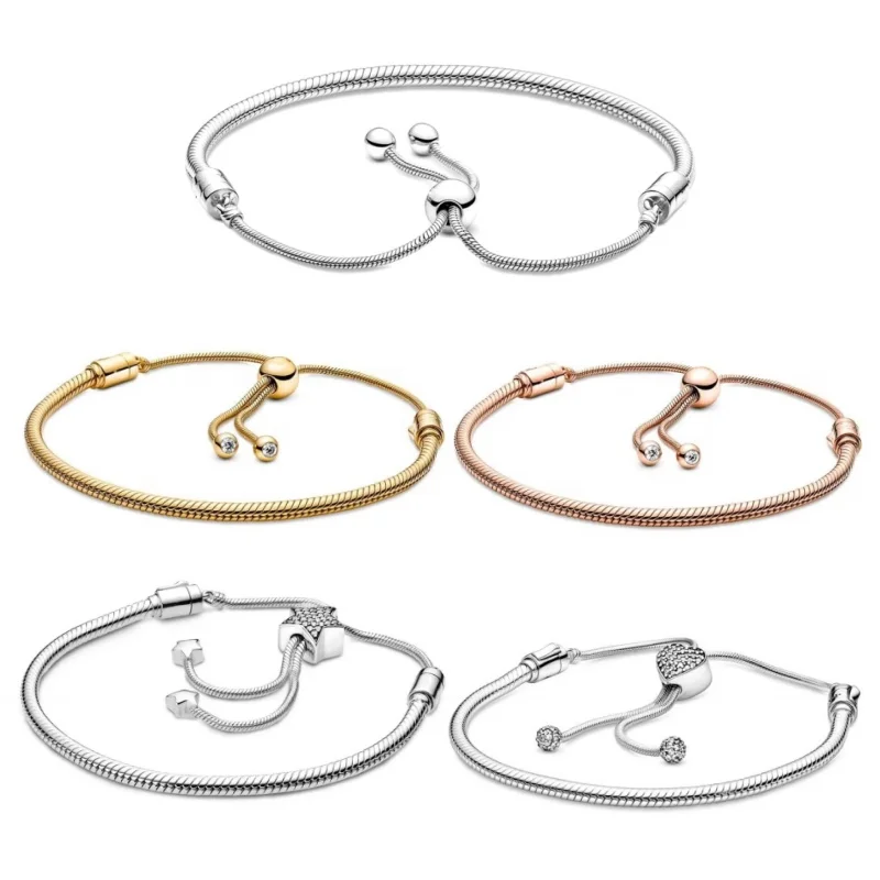 Beautiful Moments Snake Chain Slider Bracelet Suitable Fit Pairing With Original Charm Pendant Beads Ladies' Jewelry Gifts