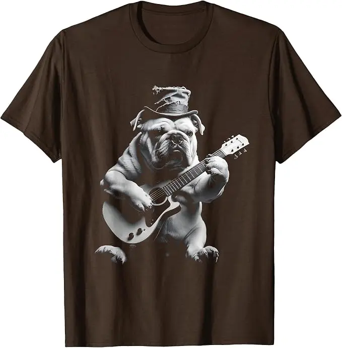 Lustiges Rockstar-Bulldoggen-T-Shirt mit Gitarrenspiel, Y2k-Humor, Tier-Musik-Grafik, Punk-Spaß, Rock-Hund, Streetwear-Kleidung, T-Shirt – Detail 8