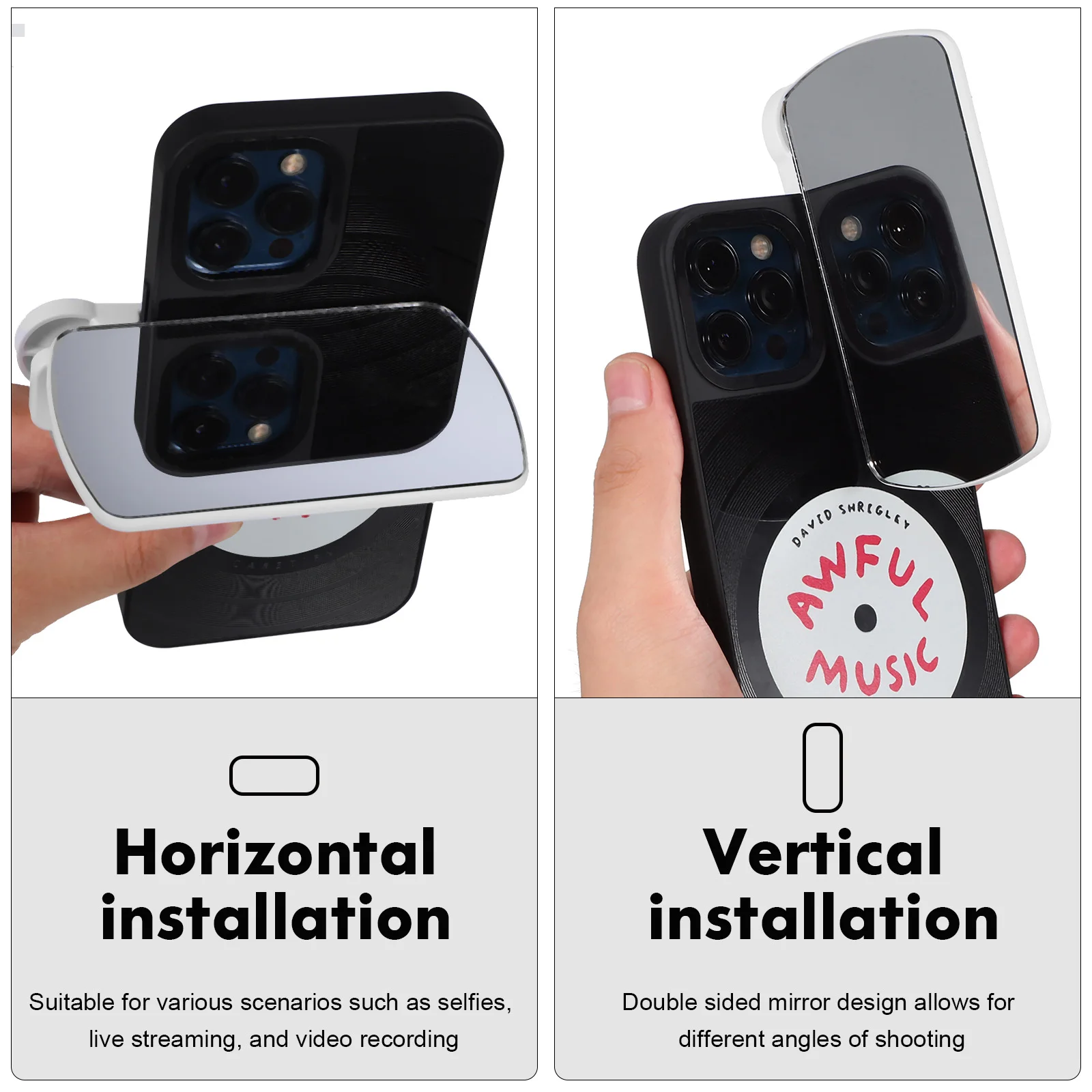 

2 pcs Phone Camera Mirror Reflection Clip Lightweight Universal Durable for Selfie Live Streaming Video Tripod Accessory Kit