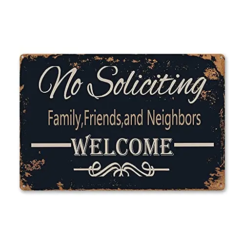 Sovava Humorous Funny No Soliciting Sign Family Friends and Stop Sign for Home Door Decor 8X12Inch