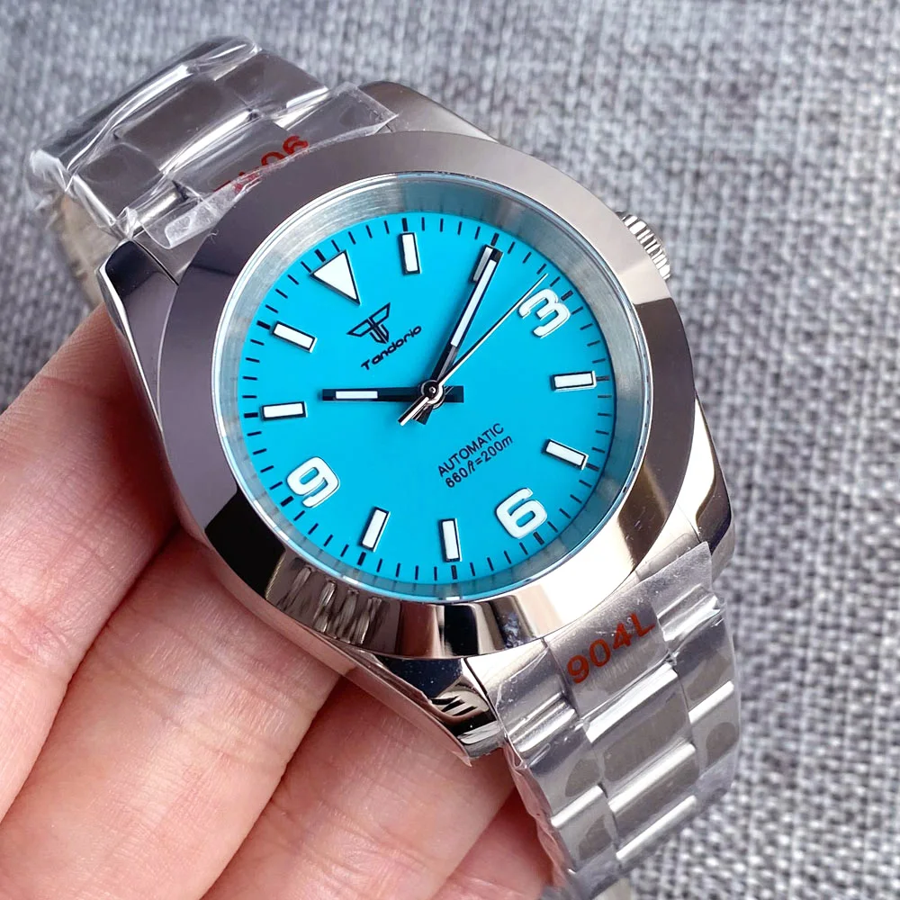 Miyota8215 Movement 36mm 39mm Flat Polish Bezel Blue Explore Dial Tandorio Automatic Watch Men 316L Bracelet Strap Luminous