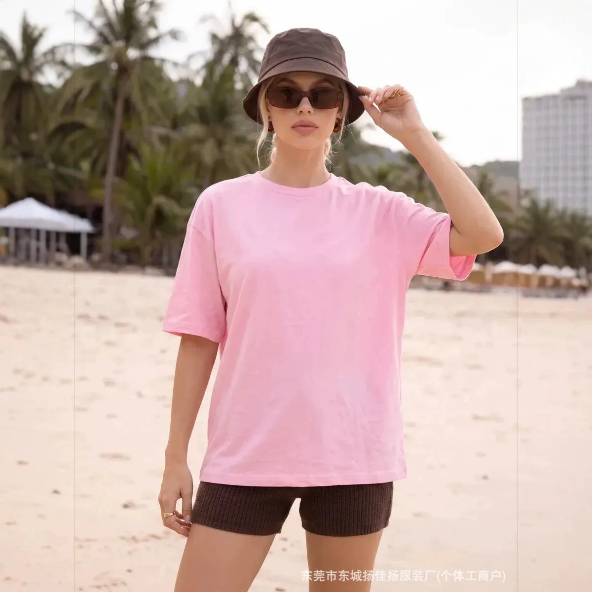 Coastal Grandma Hawaiian Oversized Tee ALOHA Palm Tree Line Art Print Soft Cotton Women Loose Pink Beach Vacation Casual T Shirt