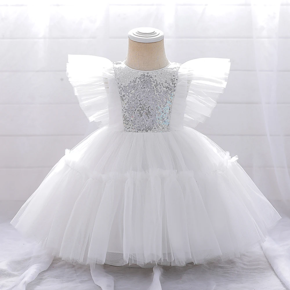 Baby Dresses Summer 1 Years Birthday Green Party Princess Dress for Girl Tulle Bow Sequin Bridemaid Dresses Wedding Gown Costume