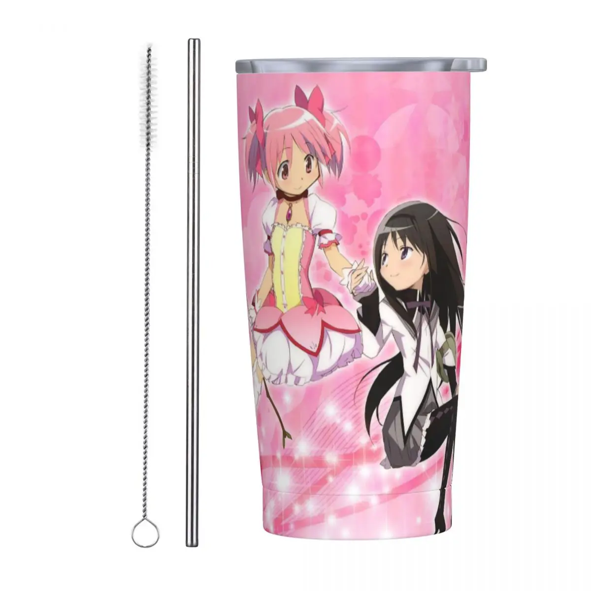 Puella Magi Madoka Magica Insulated Tumbler with Straws and Lid Stainless Steel Travel Thermal Cup 20 Oz Double Wall Mugs Cup