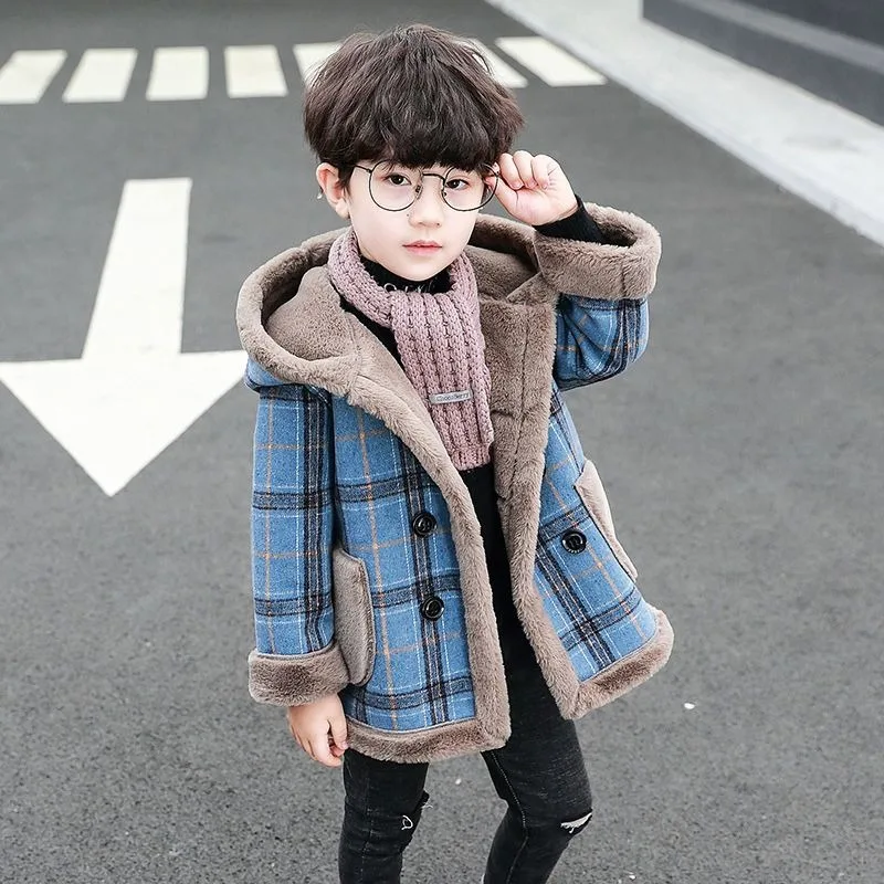 

Boys Thickened Wool Coat Mid Length Winter Jacket Stylish Kids Boy Warm Winter Outerwear