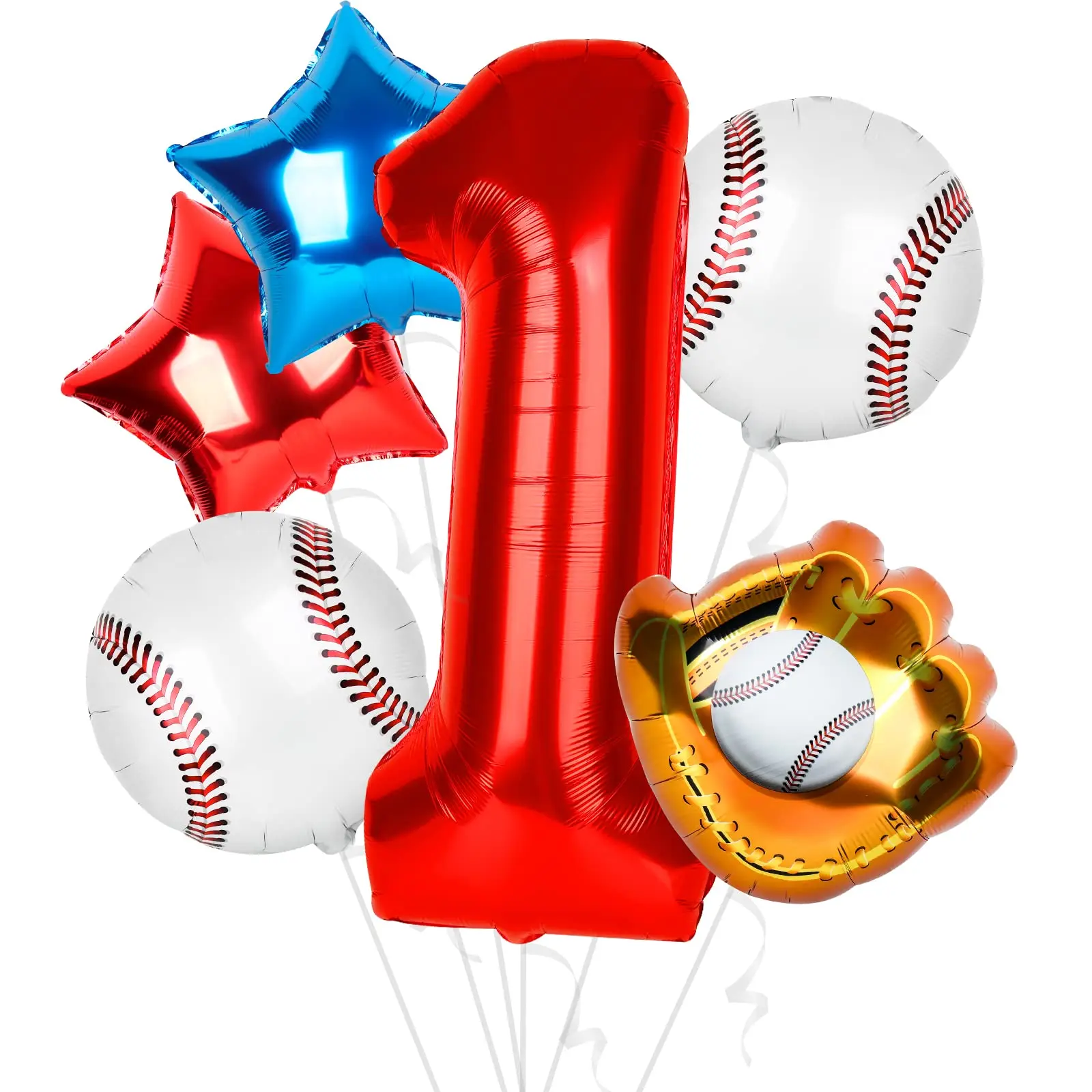 6 pcs Rookie of The Year 1st Birthday Decor 40” Red One Balloon First Baseball Foil Helium Balloons Party Supplies for Boys