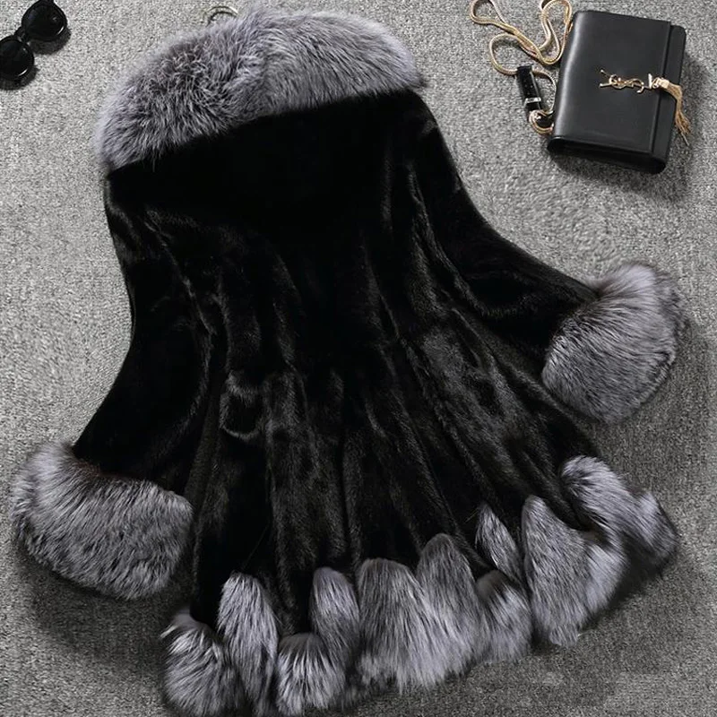 Inverno Novo 2023 Casaco de Cabelo Vison Pele Artificial das Mulheres Casual Engrossar Com Capuz Faux Fur Casaco Moda Imitação De Pele Magro Casaco Com Capuz