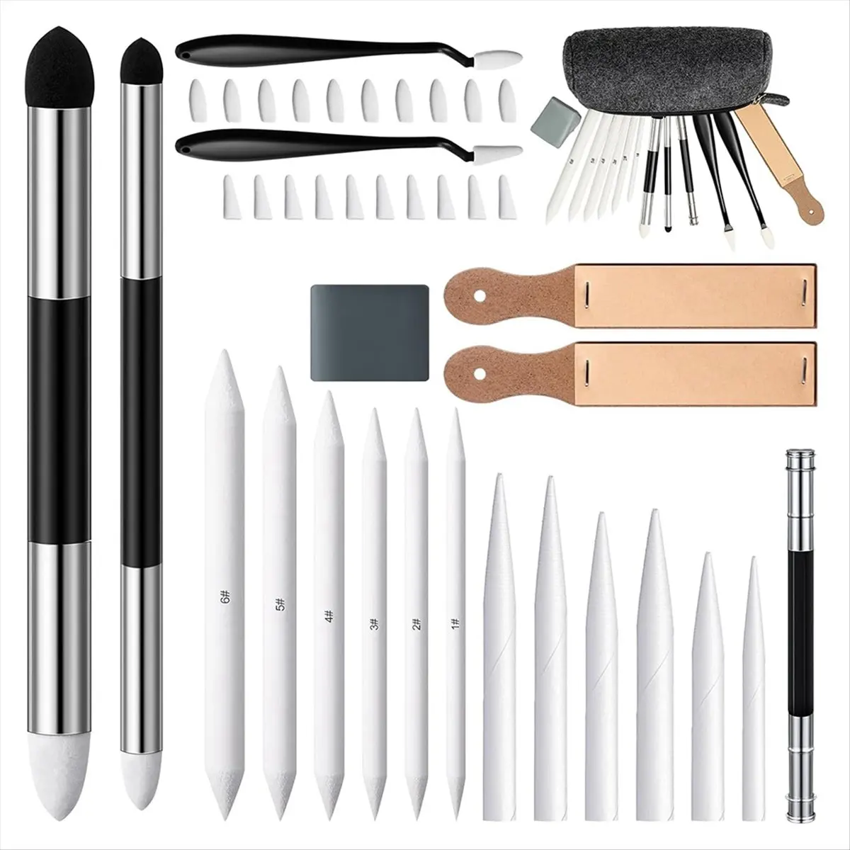 【Tools & Parts】 40 Pcs Sketch Drawing Tools Blending Stump Set Accessories with Sandpaper Pencil Sharpener Pencil Extension Tool