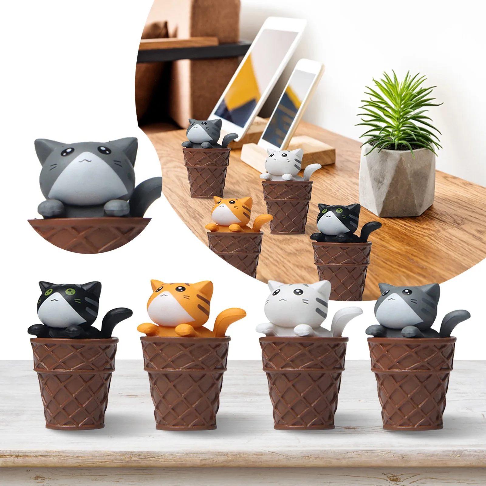 1pc Kawaii Mini Animal Cat Pvc Model Chocolate Ice Cream Series Miniature Figurine Diy Pet Doll Action Figure Toys Gifts L5