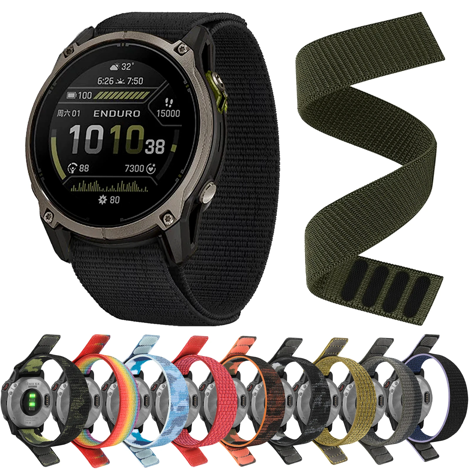 Hook Loop 22mm 26mm Nylon Strap For Garmin Enduro 4 3 2/Fenix 9 8 E 7 7X 6X Pro/Epix Pro Gen 2 47mm 51mm/Approach S72 Watchbands