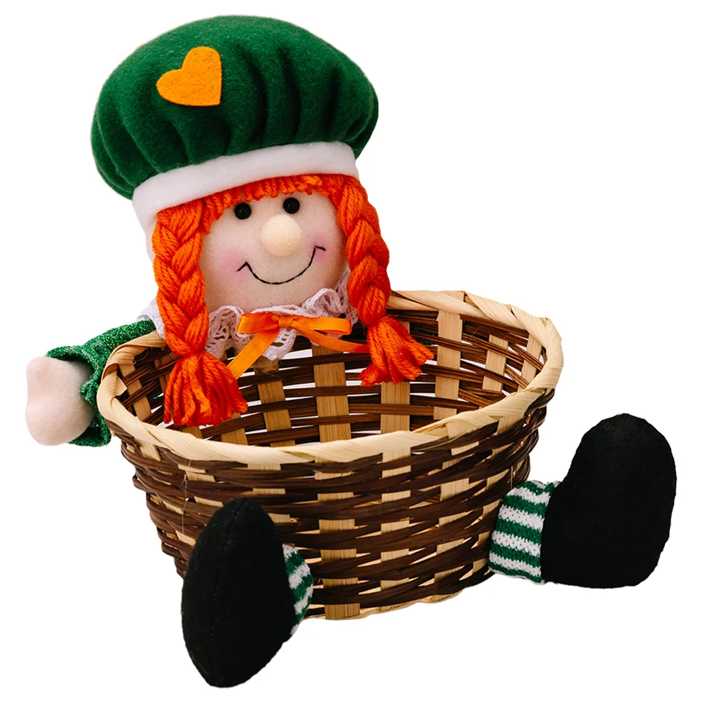 

Green Leaf Festival Storage Basket St Patrick's Candy Baskets Day Cover Holder Rattan