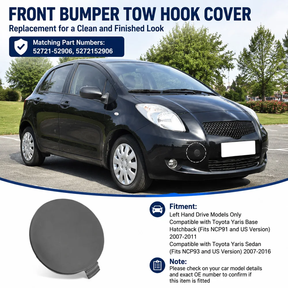Car Front Bumper Tow Hook Eye Cap Cover 52721-52906, 5272152906 For Toyota Yaris Base Hatchback NCP91 Sedan NCP93 US Version