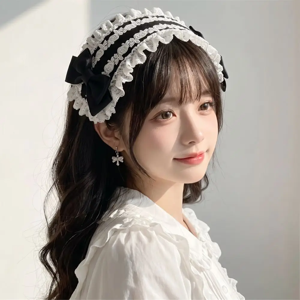 Creative Spicy Girl Lolita Lace Headband Rivet Y2k Lolita Hair Clip Black Gothic Style Cosplay Headdress Girls