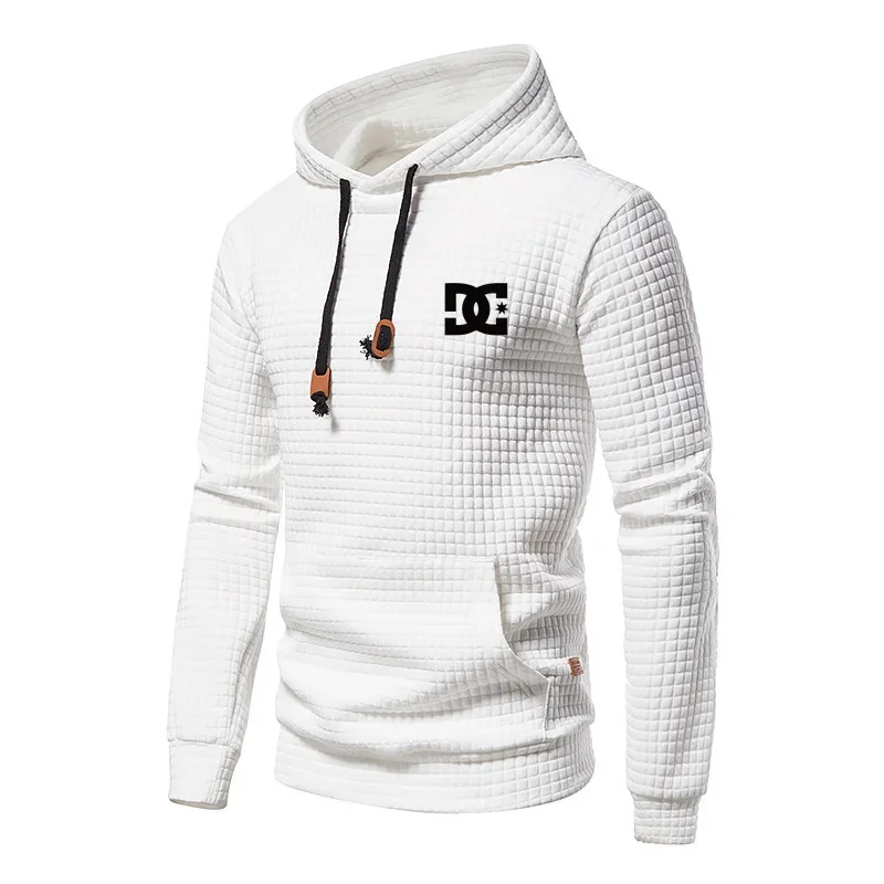 DC Printed Hoodie Men's Casual Pullover Big Pocket Small Grid Jacquard European Large Size Autumn Winter New