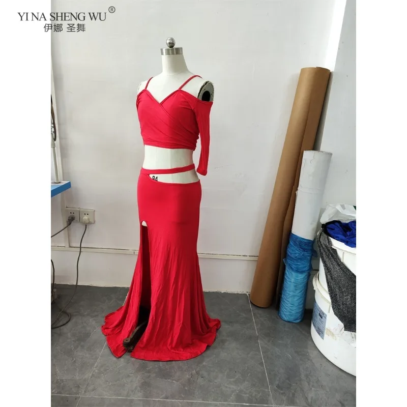 Traje de práctica de danza del vientre para mujer, traje de actuación de danza Oriental, falda superior con cordones, Ropa de baile para bailarines femeninos