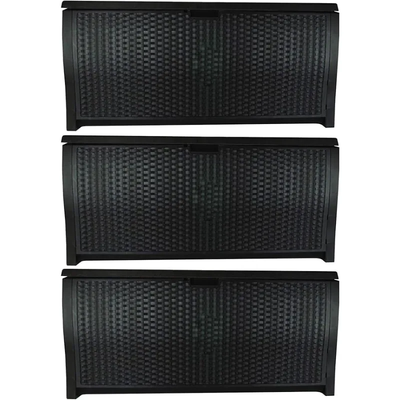 

99 Gallon Deck Garden Garage Home Wicker Resin Pool Box, Mocha (3 Pack)