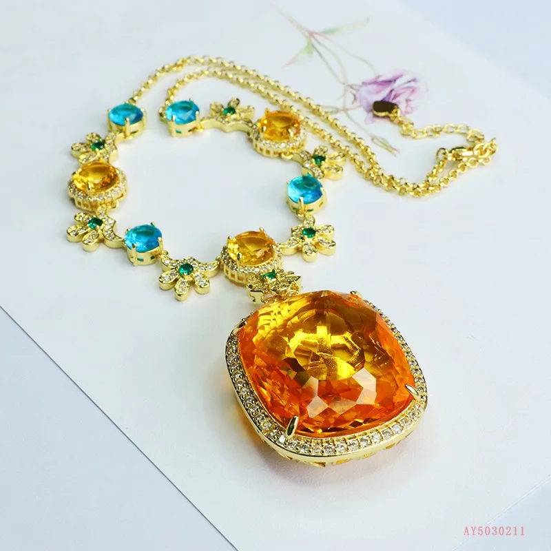 

Medieval yellow glazed pigeon egg necklace simulation citrine sweater chain
