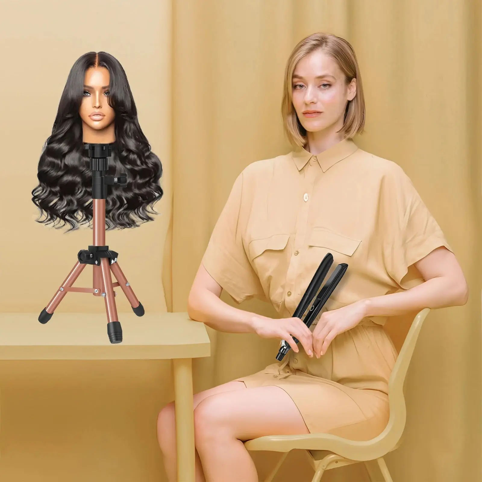 

Mini Adjustable Metal Holder Wig Stand Tripod For Hairdresser Practice Style Display Human Hair Mannequin Head Manikin Training