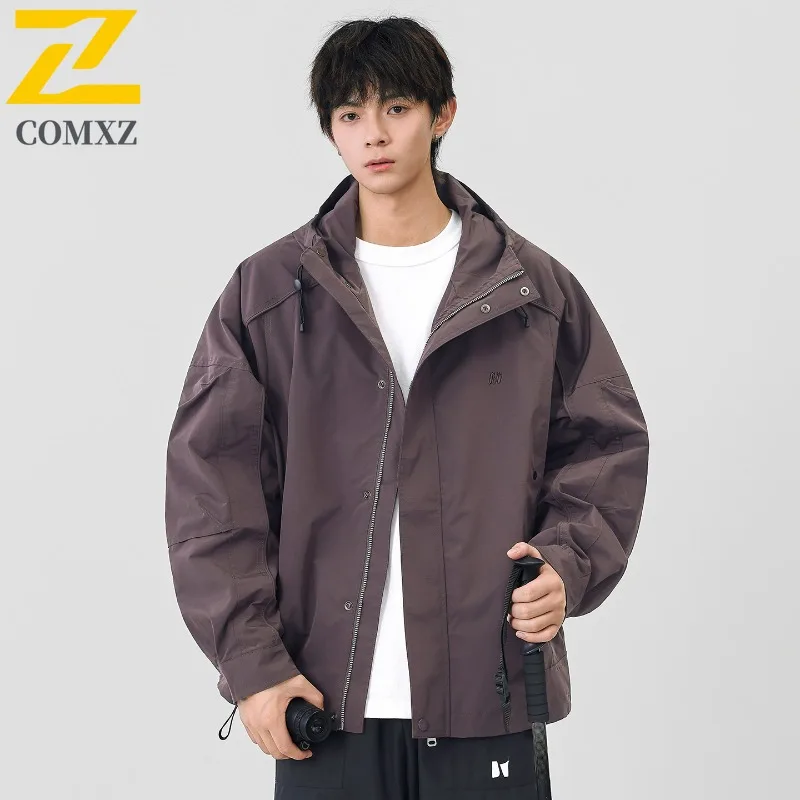 

COMXZ 2025: мужская однотонная куртка с капюшоном, осень-зима, модное свободное повседневное универсальное легкое удобное пальто