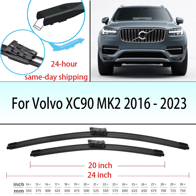 

For Volvo XC90 MK2 2016 - 2023 2017 2018 2019 2020 2021 2022 Front Windshield Wiper Blades Windscreen Window Accessories 24+20
