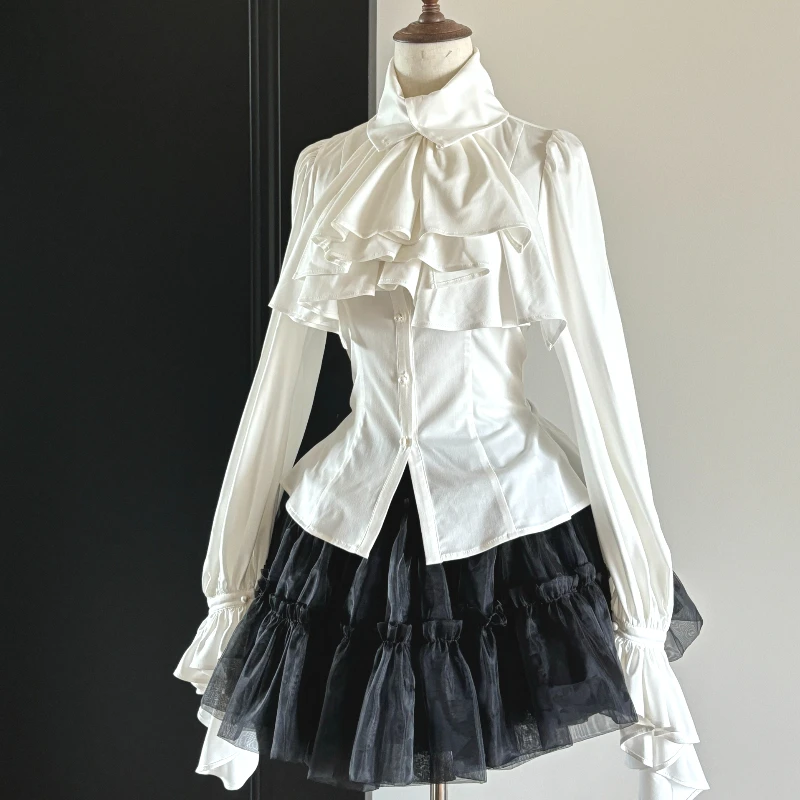 Lolita Sweet Flare Sleeve Blouse Y2k Aesthetic Ruffle Grunge Bodycon Shirt Tops Women Harajuku Single Breasted Vintage Blusas
