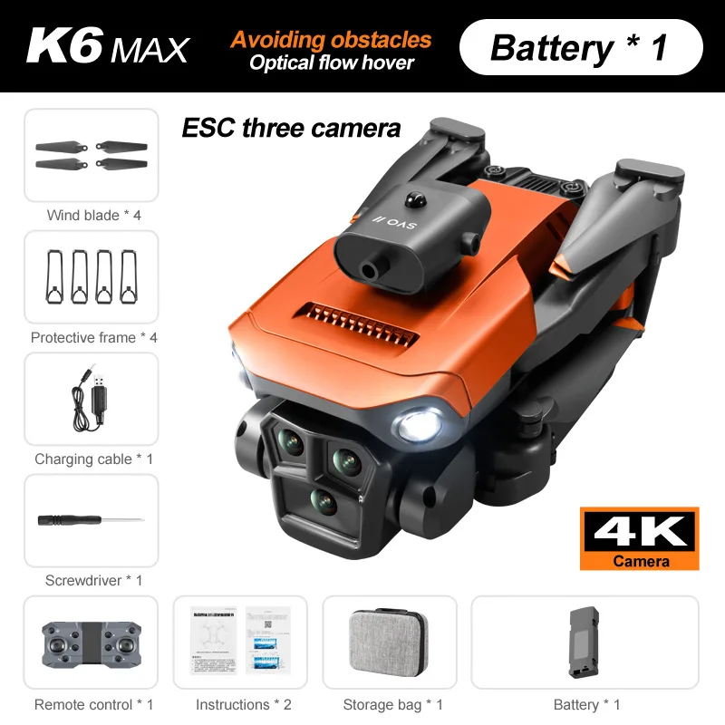 Christmas gift NEW K6 MAX Drone Obstacle Avoidance 4K HD ESC Tripple Wide Angle Cameras Optical flow positioning FoldableFPV dro