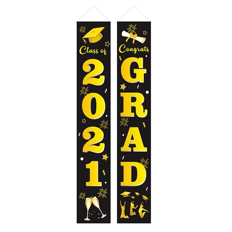 1 Pair Graduation Porch Sign Class Of 2021 Door Banner Congrats Graduation Signs For Graduation Party Decorations